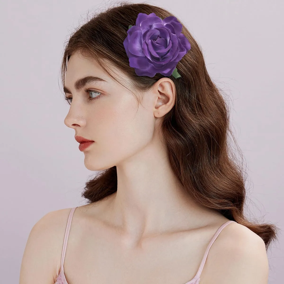 Purple Rose Brooches Flower Hair Clips for Women | Brooches and Pins | Hair Accessories| Valentines Hair Clips, Wedding Hair Accessories for Women | Lapel Pin