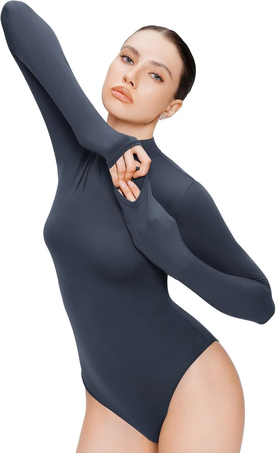 REORIA Women's Turtle Neck Long Sleeve Bodysuit Basic Slim Fit Double Lined Lightweight Layering Top for Fall & Winter