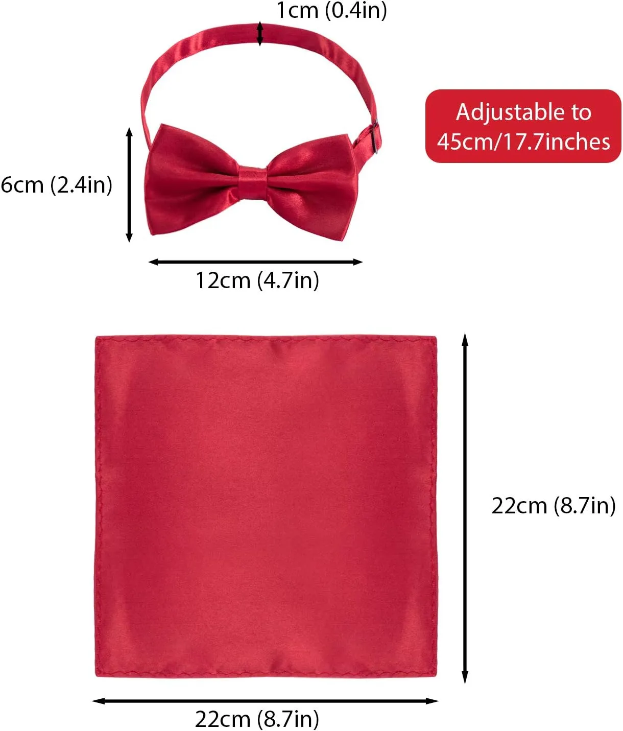 SATINIOR 24 Pcs Pre Tied Bow and Tie Pocket Square Set 12 Solid Color Adjustable Bowtie 12 Satin Handkerchief for Men Boys