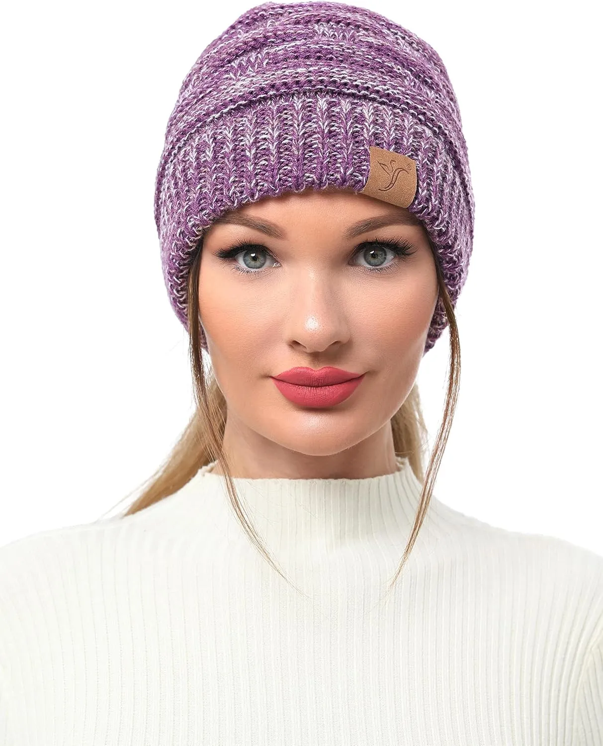 Soul Young Ponytail Messy Bun Beanie Tail Knit Hole Soft Stretch Cable Winter Hat for Women