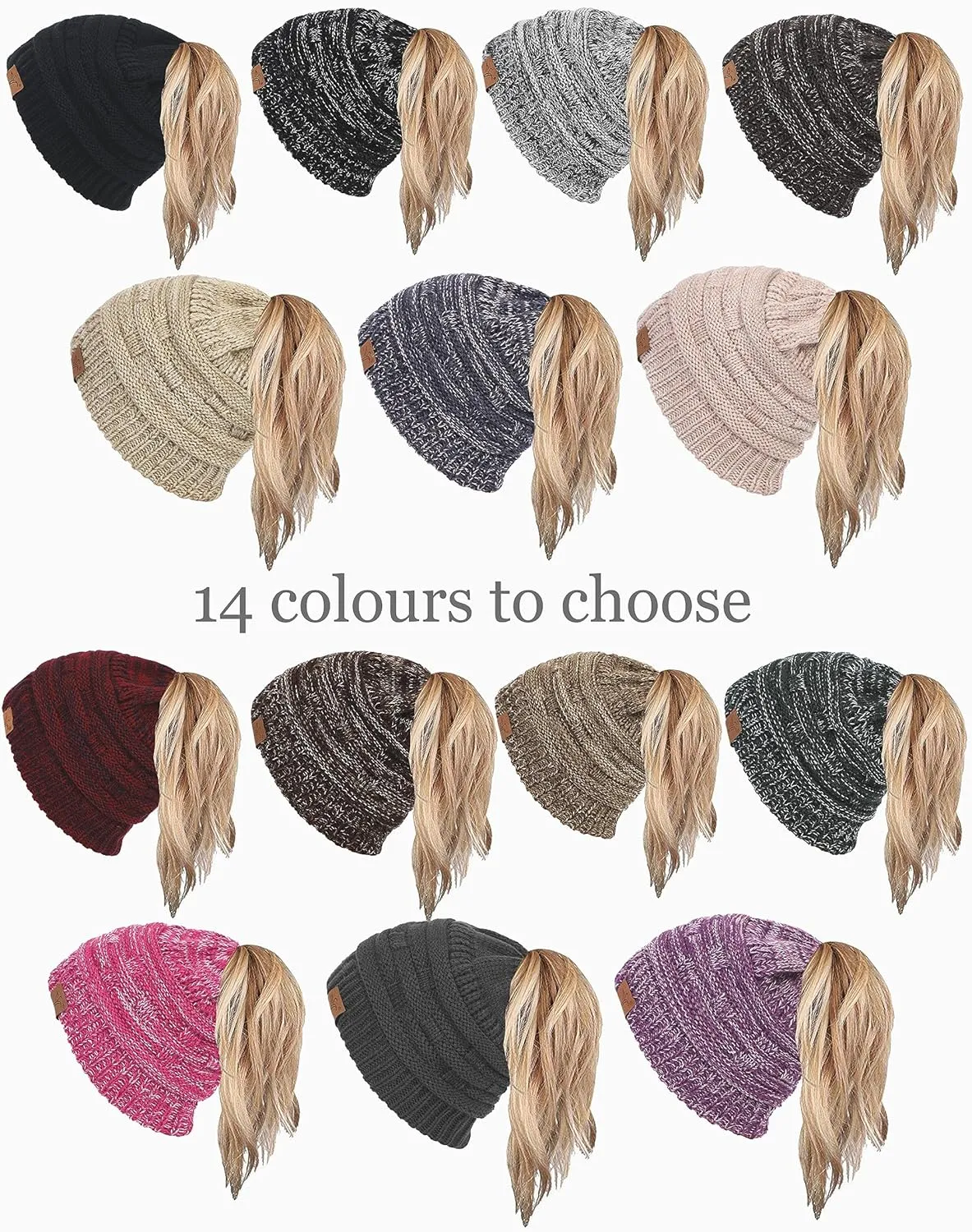 Soul Young Ponytail Messy Bun Beanie Tail Knit Hole Soft Stretch Cable Winter Hat for Women