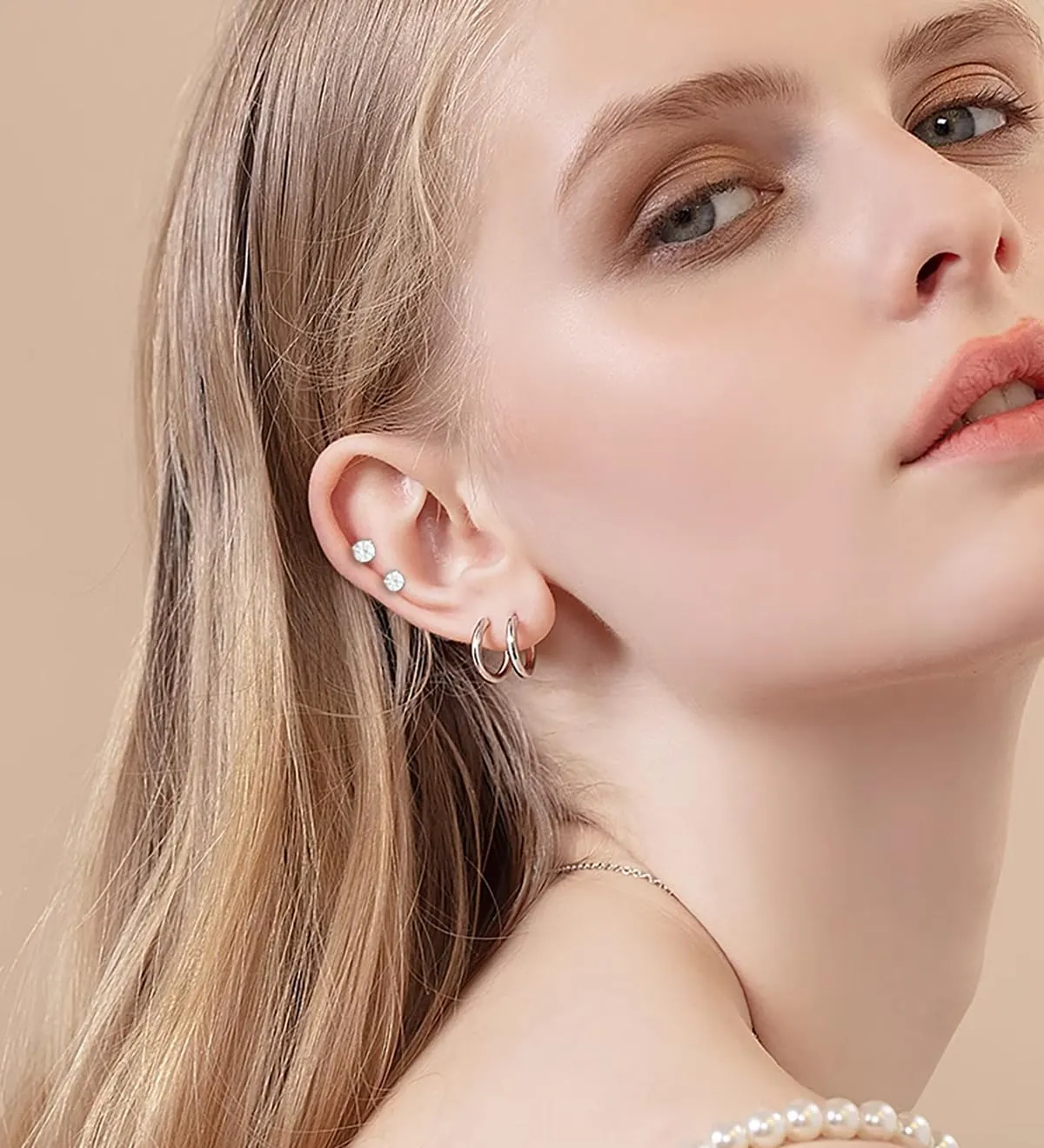 Surgical Steel Flat Back Earrings Set for Multiple Piercing Sensitive Ears,Sterling Silver Hypoallergenic Small Cartilage Huggie Hoop Earrings Titanium Tiny CZ Pearl Opal Stud Earrings for Women
