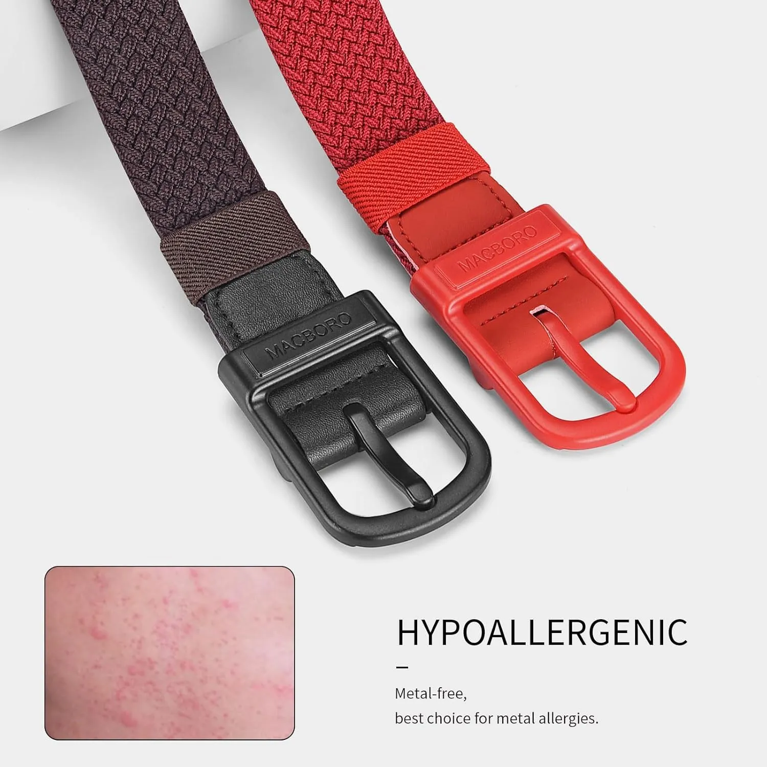 Tsa Approved Hypoallergenic Nickel Free Non Metal Belt for Men Elastic Stretch Braided Golf Accessories Belt
