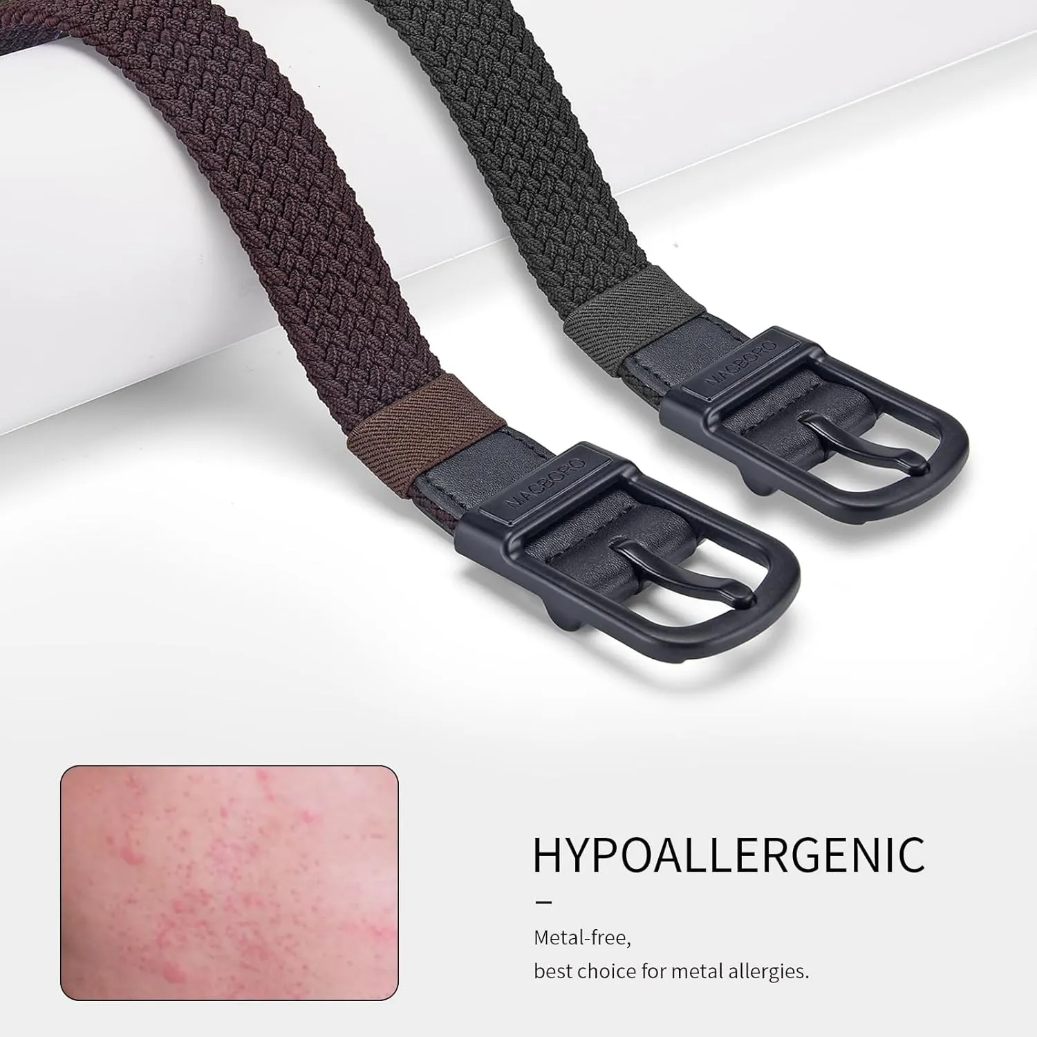 Tsa Approved Hypoallergenic Nickel Free Non Metal Belt for Men Elastic Stretch Braided Golf Accessories Belt
