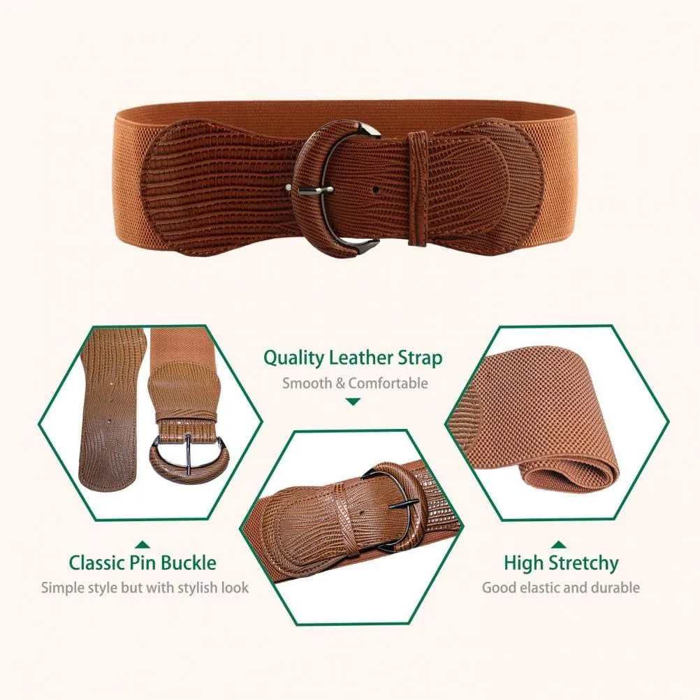 VOCHIC PU Leather Elastic Wide Belt for Women Ladies Dress Stretch Thick Waist Belts
