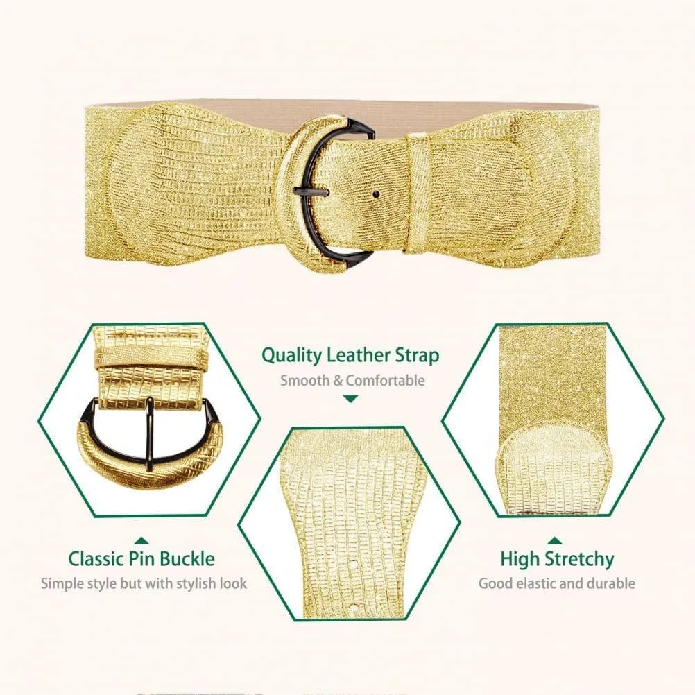 VOCHIC PU Leather Elastic Wide Belt for Women Ladies Dress Stretch Thick Waist Belts