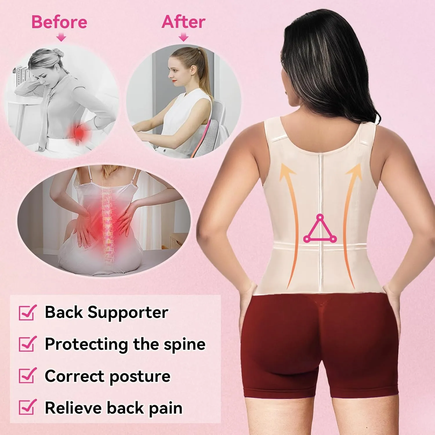 Waist Trainer for Women,Corset with Zipper and Hook Tummy Control Girdle Workout Body Shaper With Adjustable Shoulder