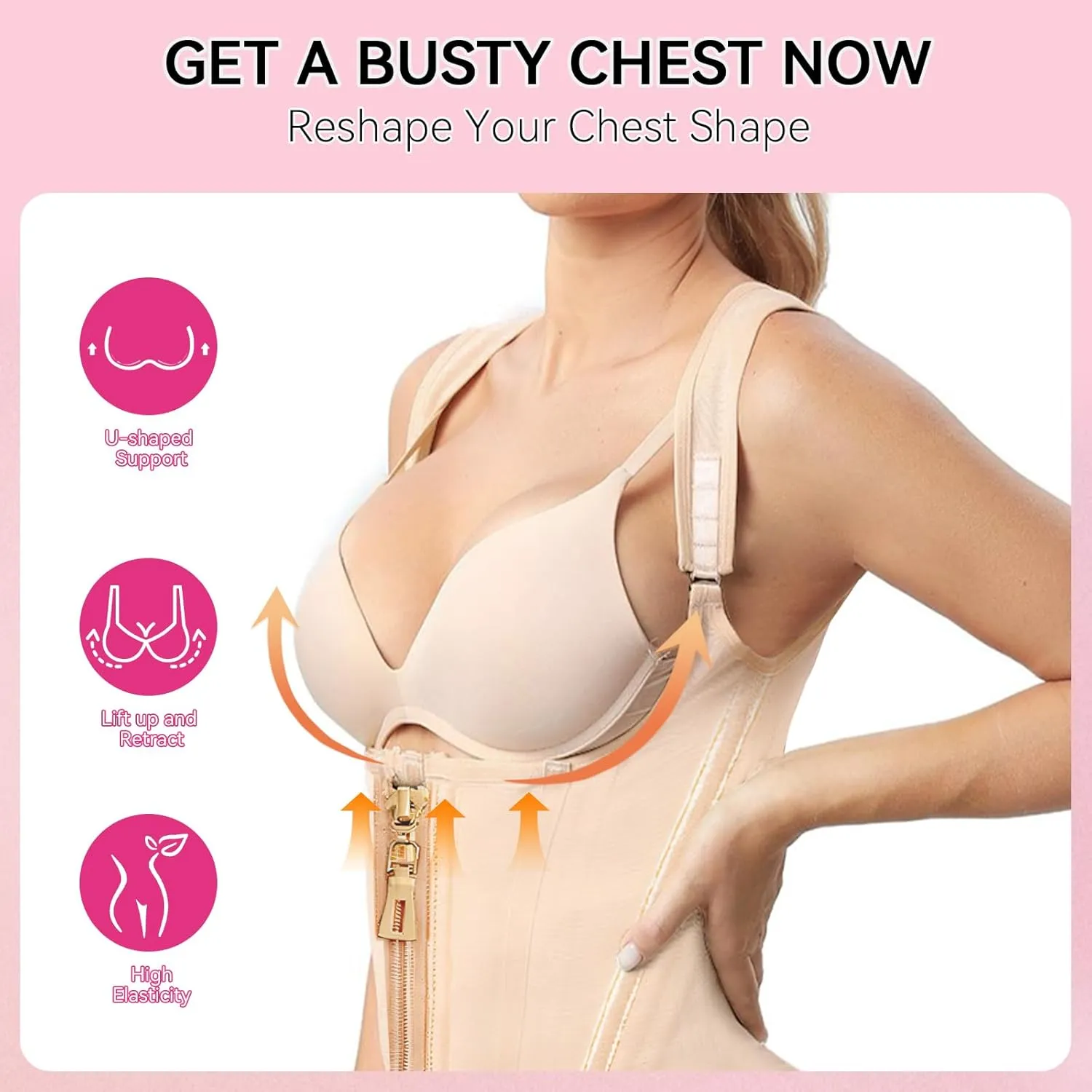 Waist Trainer for Women,Corset with Zipper and Hook Tummy Control Girdle Workout Body Shaper With Adjustable Shoulder
