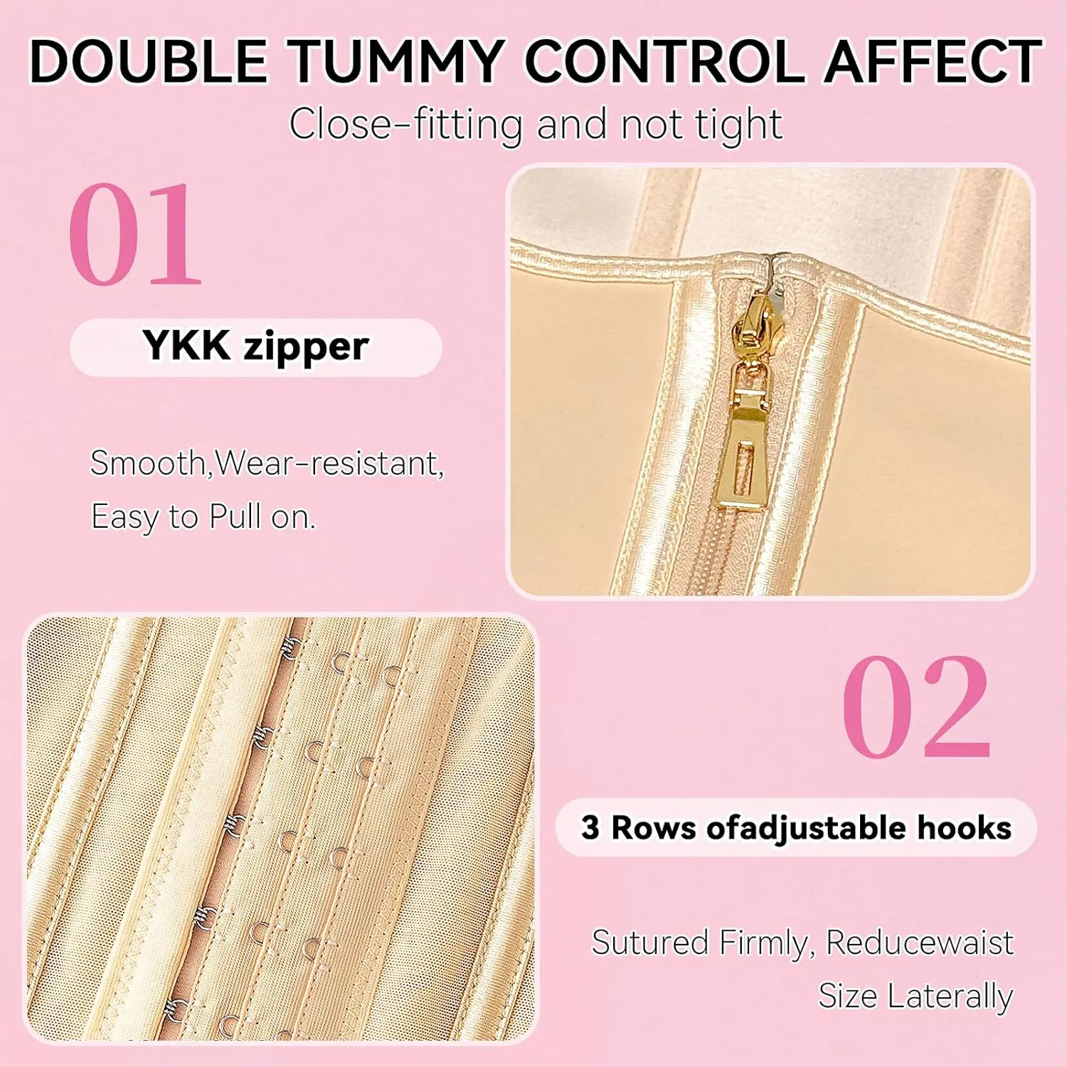 Waist Trainer for Women,Corset with Zipper and Hook Tummy Control Girdle Workout Body Shaper With Adjustable Shoulder