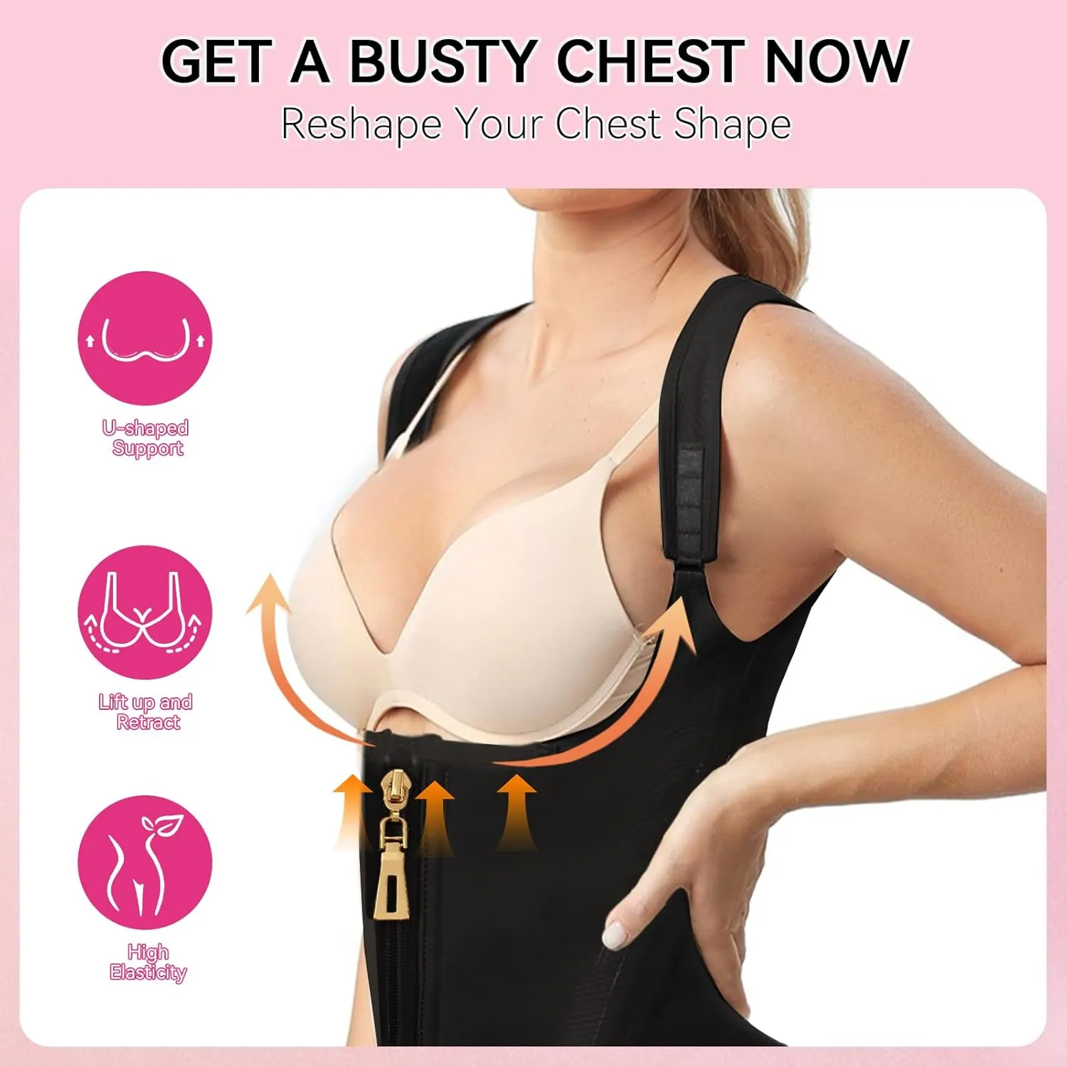 Waist Trainer for Women,Corset with Zipper and Hook Tummy Control Girdle Workout Body Shaper With Adjustable Shoulder