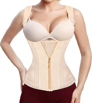 Waist Trainer for Women,Corset with Zipper and Hook Tummy Control Girdle Workout Body Shaper With Adjustable Shoulder