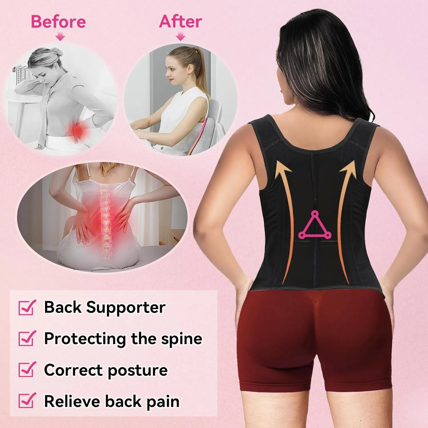 Waist Trainer for Women,Corset with Zipper and Hook Tummy Control Girdle Workout Body Shaper With Adjustable Shoulder