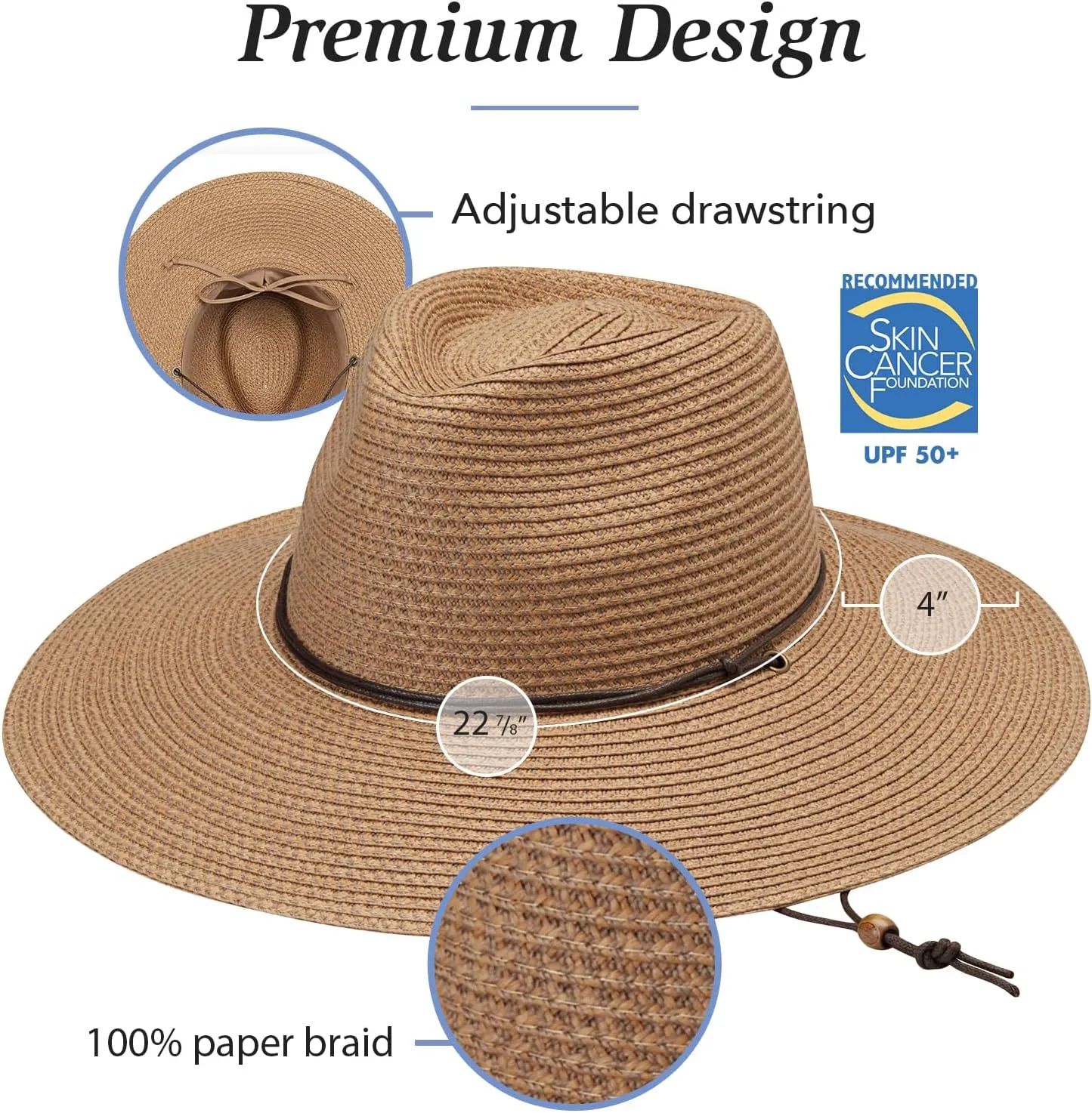 Wallaroo Hat Company Women's Sanibel Fedora  UPF 50  UV Sun Hat, Wide Brim, Packable, Chin Strap, Adjustable, 2 Sizes