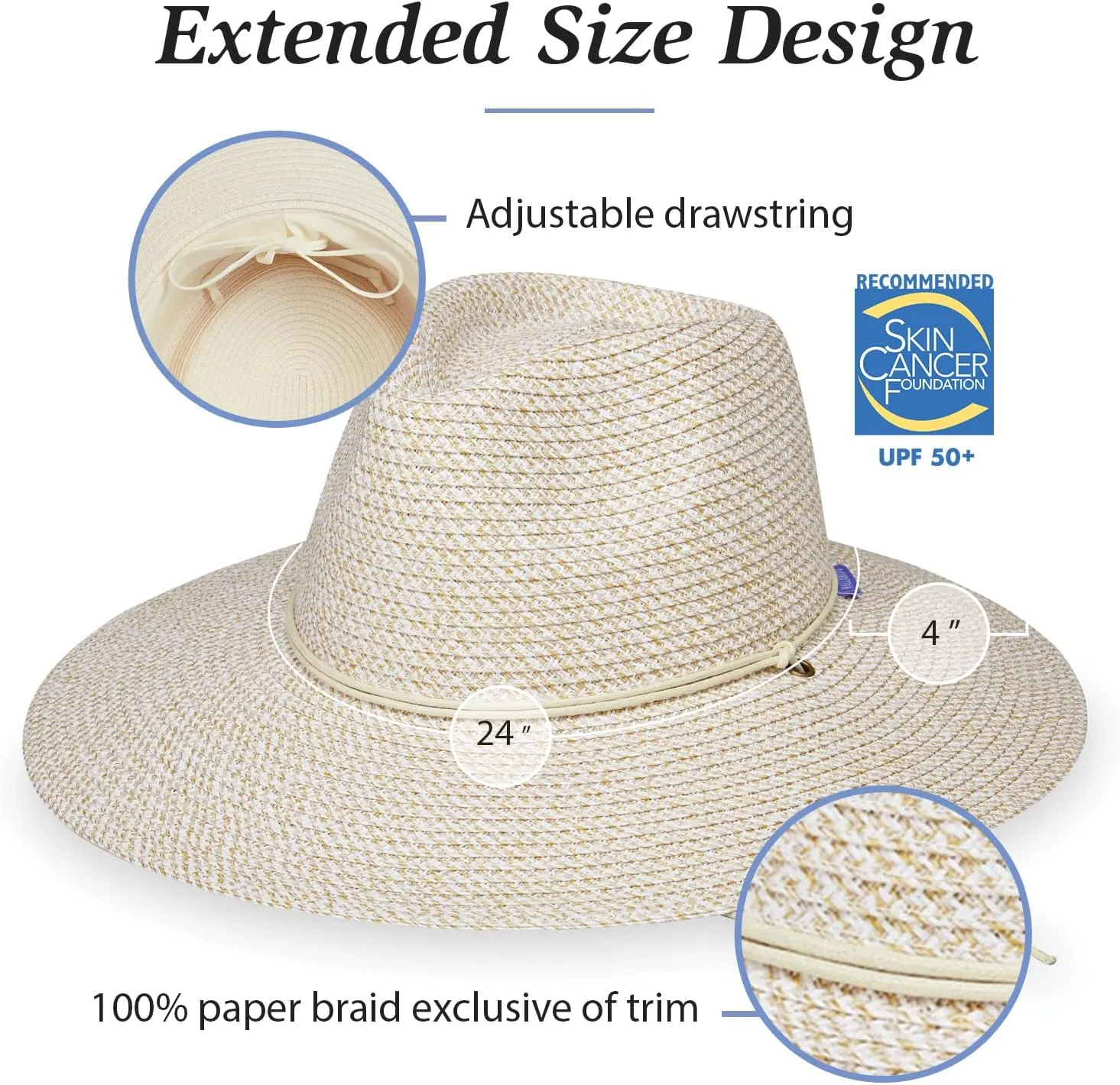 Wallaroo Hat Company Women's Sanibel Fedora  UPF 50  UV Sun Hat, Wide Brim, Packable, Chin Strap, Adjustable, 2 Sizes