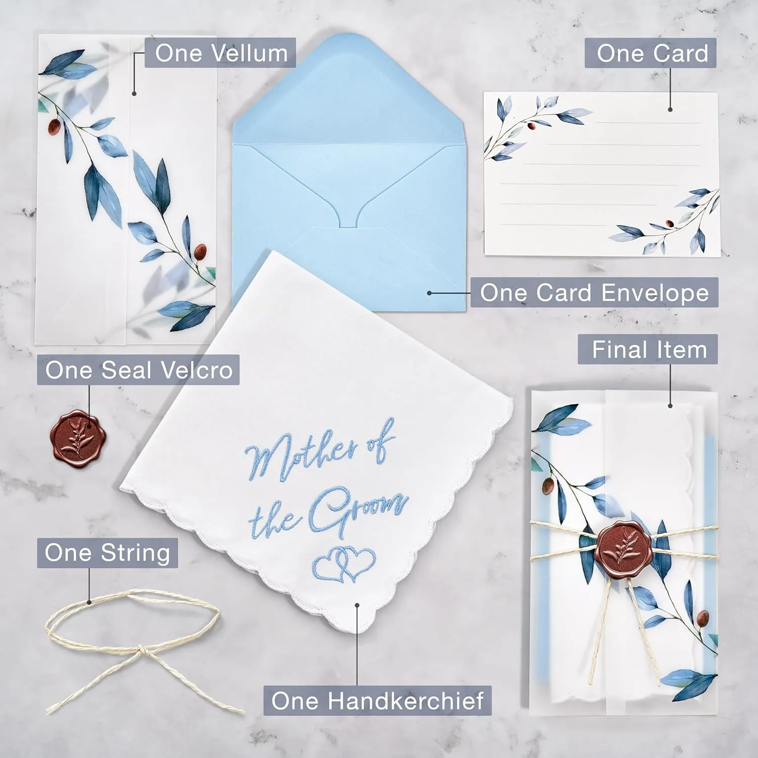 W&F GIFT Handkerchief - 12" x 12" - Something Blue for Bride on Wedding Day - Fun Gift