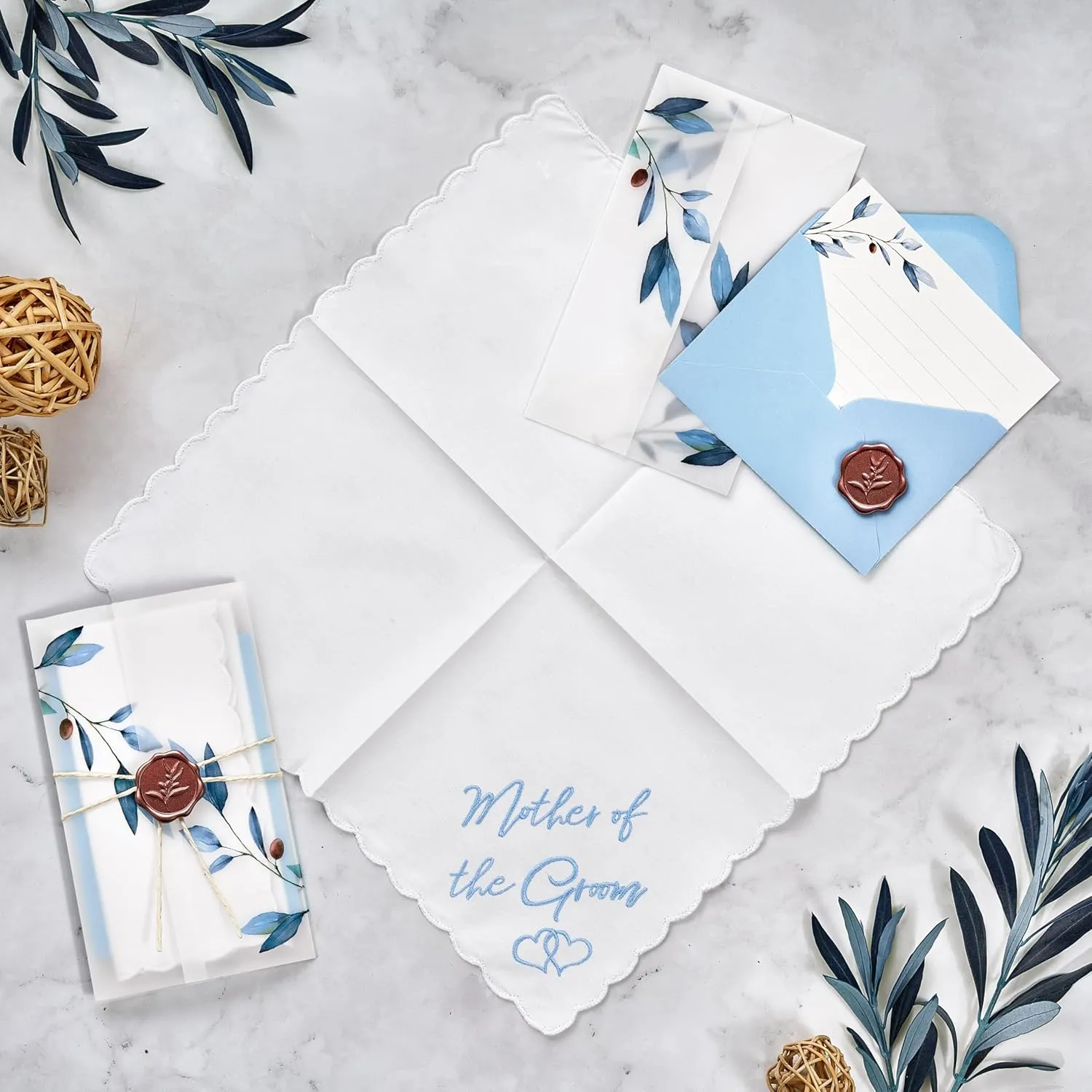 W&F GIFT Handkerchief - 12" x 12" - Something Blue for Bride on Wedding Day - Fun Gift